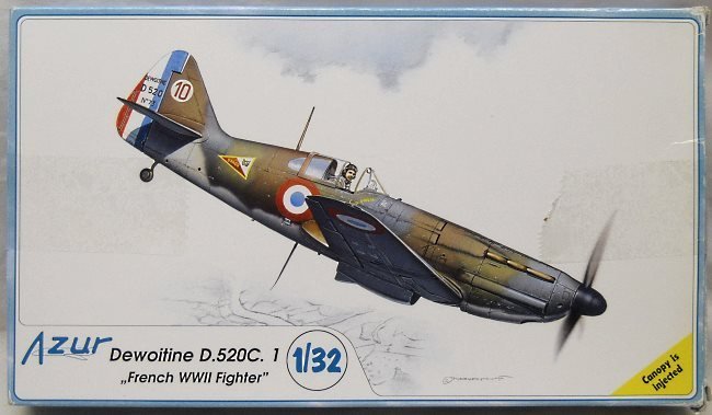 Azur 1/32 Dewoitine D-520 C-1 With Squadron Crystal Clear Canopy - (D520C1), A040 plastic model kit